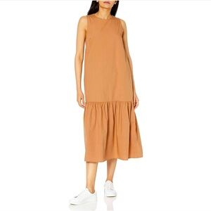 NWT The Drop Ilana Loose Sleeveless Wide-Hem Poplin Brown/Tan Maxi Dress Size S